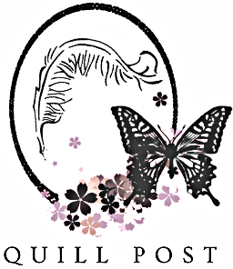 Logo of Quill Post with a butterfly and floral design on a white background
